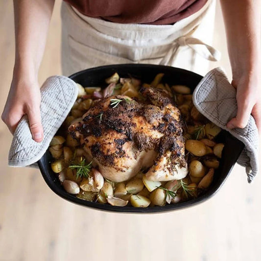 Black Pottery - Rechthoekige schaal met handvatten